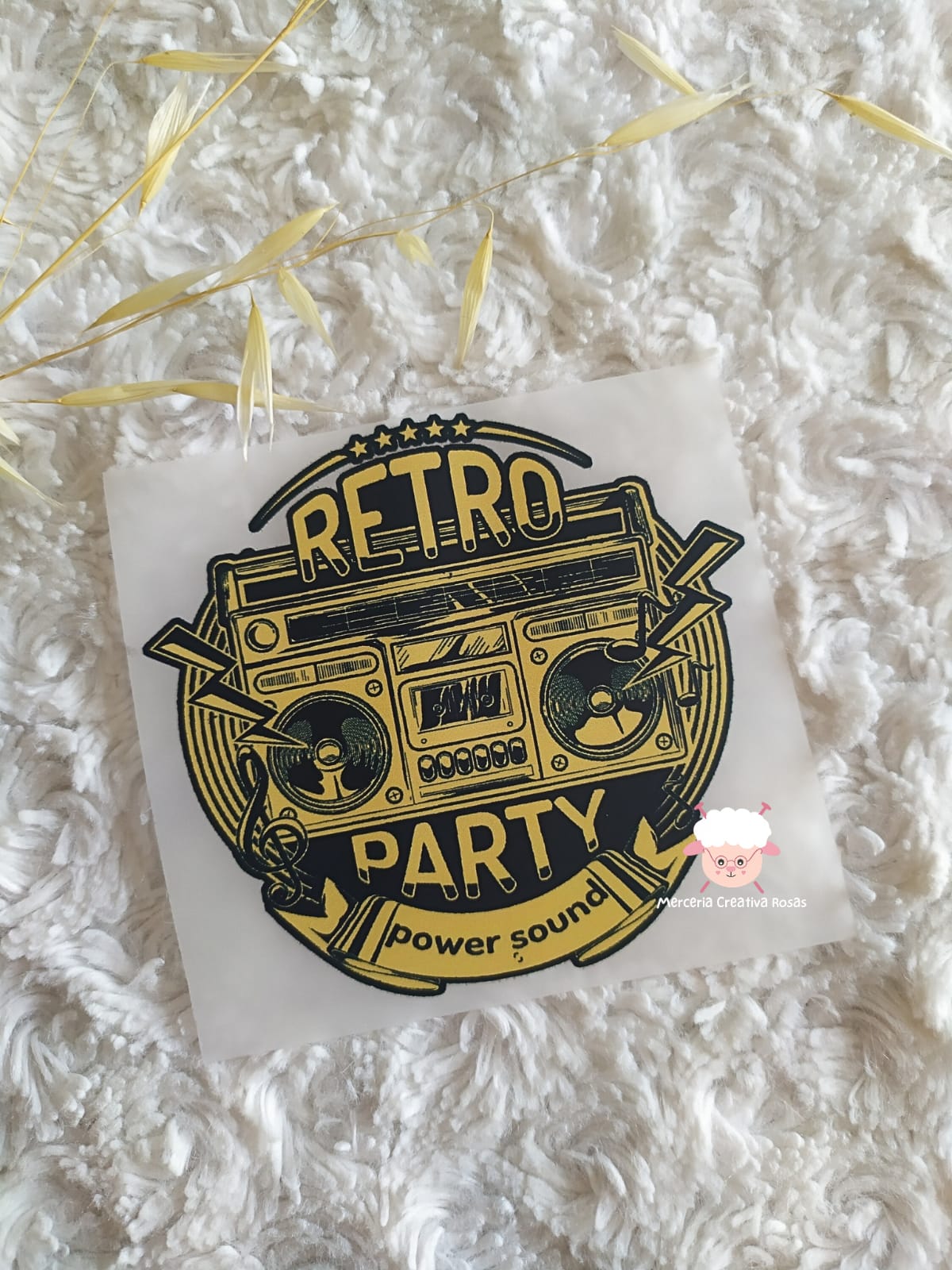 Aplicacion termoadhesiva retro party DTF